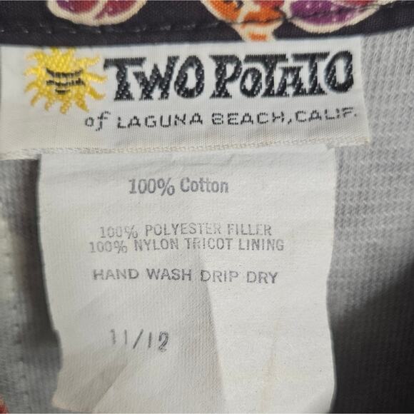 VTG 70s TWO POTATO Black Floral Boho Asian Quilted Jacket, sz 11/12 - Picture 6 of 6